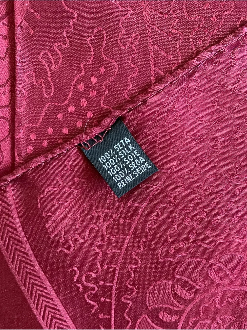 Vintage 80s Men's Silk Scarf BURGUNDY Paisley Fringed Evening Formal Scarf